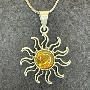 Vintage Charles Albert Sterling Silver 925 Abalone Sun Pendant B2